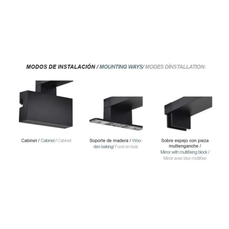 Aplique de pared Roth LED 12w 4000k 840lm IP44 acabado negro estilo moderno 60cm con 3 modos de instalación diferentes