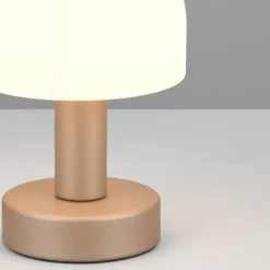Lámpara de mesa Glenn 1XE14 acabado café tulipa opal blanca estilo moderno 12cm Ø