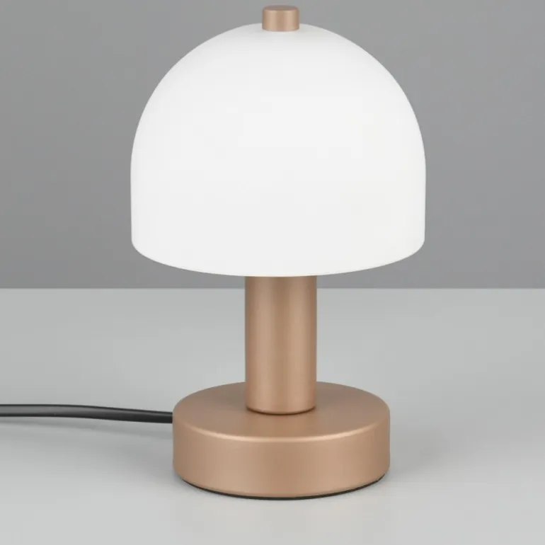 Lámpara de mesa Glenn 1XE14 acabado café tulipa opal blanca estilo moderno 12cm Ø