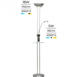 Lámpara de pie Alari Usb+mesa Níquel LED 18W +5W 480LM+1700LM 3000k +4000k estilo moderno