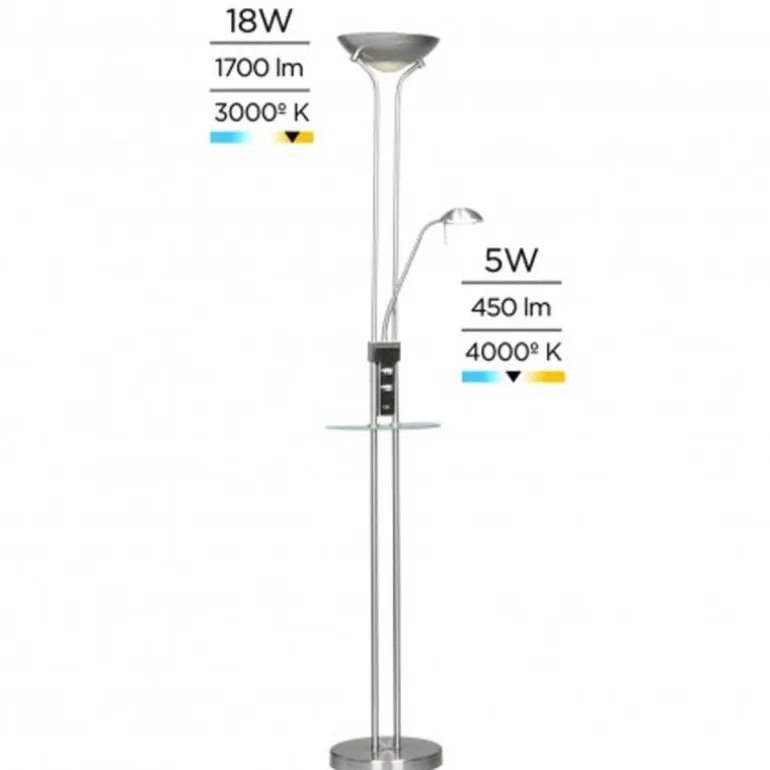 Lámpara de pie Alari Usb+mesa Níquel LED 18W +5W 480LM+1700LM 3000k +4000k estilo moderno