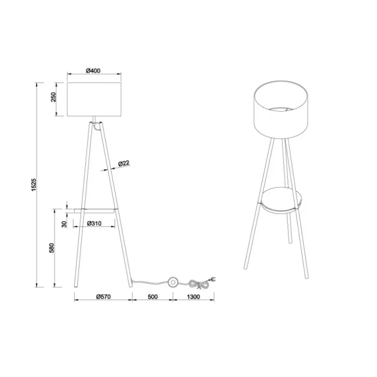 Lámpara de pie Colette Pantalla Negra /Cuerpo Café 1XE27 57CM Ø