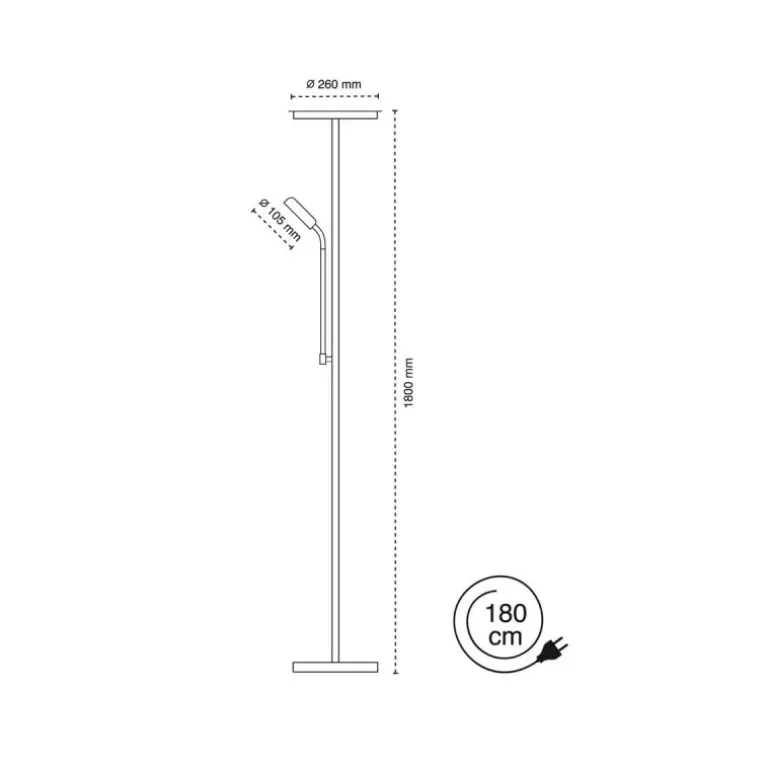 Lámpara de pie Lisa Blanco 1xE27+1xE14 acabado aluminio blanco tulipa PVC opal estilo moderno brazo lector flexible 24cm Ø