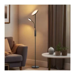 Lámpara de pie Vinet con lector LED 30+6w 3CCT 3000lm acabado negro estilo moderno con mando a distancia 25cm Ø