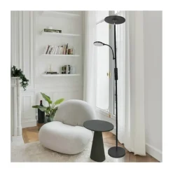 Lámpara de pie Vinet con lector LED 30+6w 3CCT 3000lm acabado negro estilo moderno con mando a distancia 25cm Ø