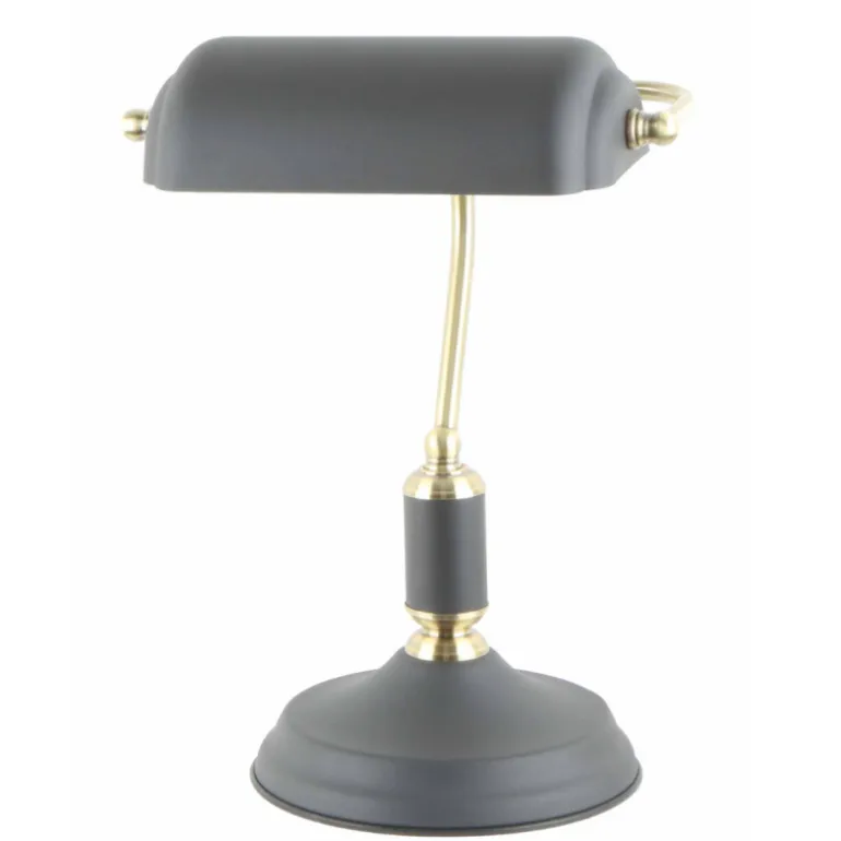 Lámpara de sobremesa Banquero negro y oro envejecido 1XE27 estilo clásico con detalles modernos