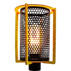 Lámpara de sobremesa Rejilla 1 luz 1XE27 acabado negro y madera estilo industrial 15.5cm Ø