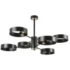 Lámpara de techo colgante Anillo Lineal 6 luces acabado negro y oro envejecido 6XE27 estilo moderno 84cm Ø