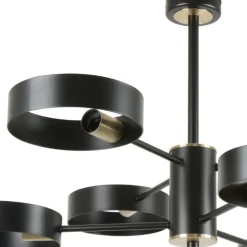 Lámpara de techo colgante Anillo Lineal 6 luces acabado negro y oro envejecido 6XE27 estilo moderno 84cm Ø