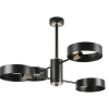 Lámpara de techo colgante Anillo Lineal 4 luces acabado negro y oro envejecido 4XE27 estilo moderno 74cm Ø