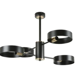Lámpara de techo colgante Anillo Lineal 4 luces acabado negro y oro envejecido 4XE27 estilo moderno 74cm Ø