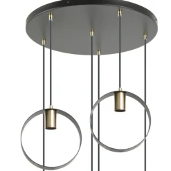 Lámpara de techo colgante Anillo 6 luces acabado negro y oro envejecido 4XE27 estilo moderno 50cm Ø