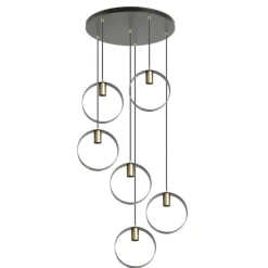 Lámpara de techo colgante Anillo 6 luces acabado negro y oro envejecido 4XE27 estilo moderno 50cm Ø