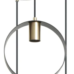 Lámpara de techo colgante Anillo 4 luces acabado negro y oro envejecido 4XE27 estilo moderno 35cm Ø