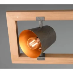 Lámpara de techo colgante Bell 4l lineal 4xE14 acabado metal níquel antiguo y madera natural estilo industrial