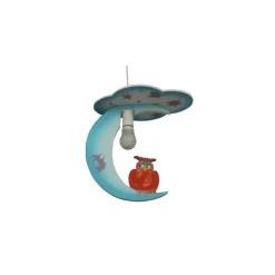 Lámpara de techo colgante Búho 1xE27 acabado madera azul estilo infantil 40cm Ø