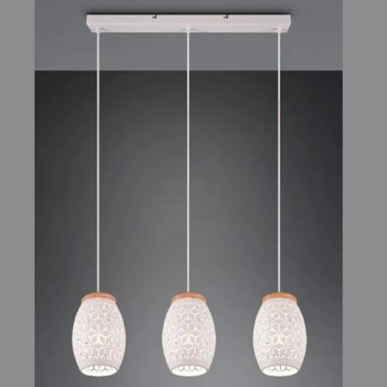 Lámpara de techo colgante Bidar 3L Blanco 3XE27 metal blanco y madera estilo moderno