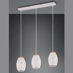 Lámpara de techo colgante Bidar 3L Blanco 3XE27 metal blanco y madera estilo moderno