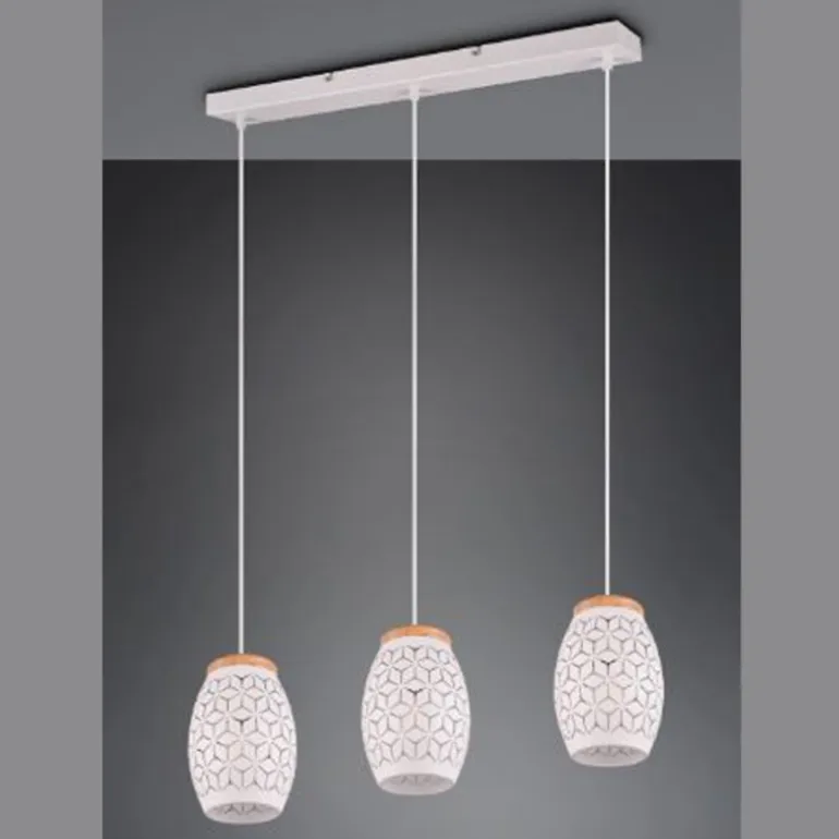Lámpara de techo colgante Bidar 3L Blanco 3XE27 metal blanco y madera estilo moderno