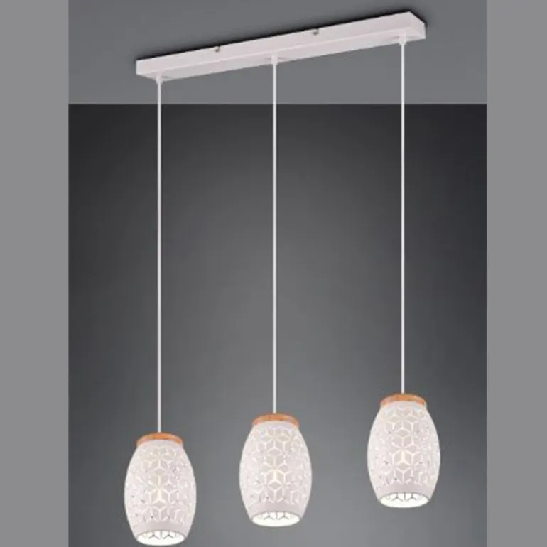 Lámpara de techo colgante Bidar 3L Blanco 3XE27 metal blanco y madera estilo moderno