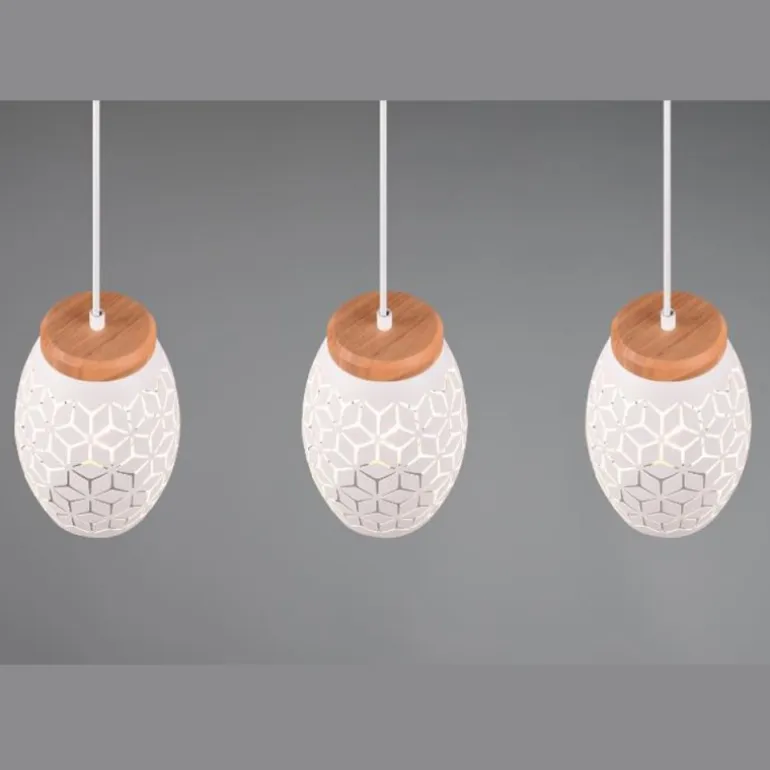 Lámpara de techo colgante Bidar 3L Blanco 3XE27 metal blanco y madera estilo moderno