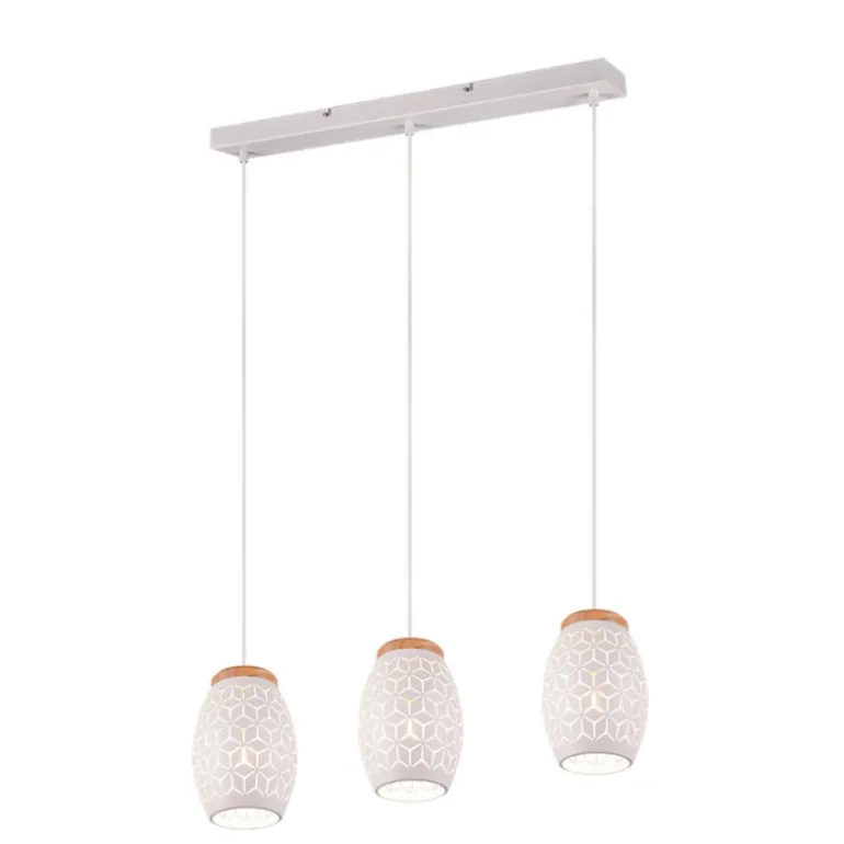 Lámpara de techo colgante Bidar 3L Blanco 3XE27 metal blanco y madera estilo moderno