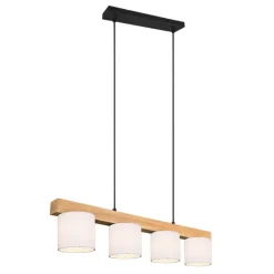 Lámpara de techo colgante Cameron 4 luces 4xE14 acabado madera natural y tulipas tela color blanco estilo nórdico BL