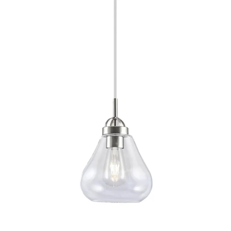 Lámpara de techo colgante Capri I 1xE27 acabado metal níquel tulipa de cristal transparente estilo vintage 20cm Ø
