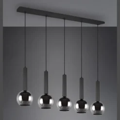Lámpara de techo colgante Clayton Negro/Fumé 5L 5XE27