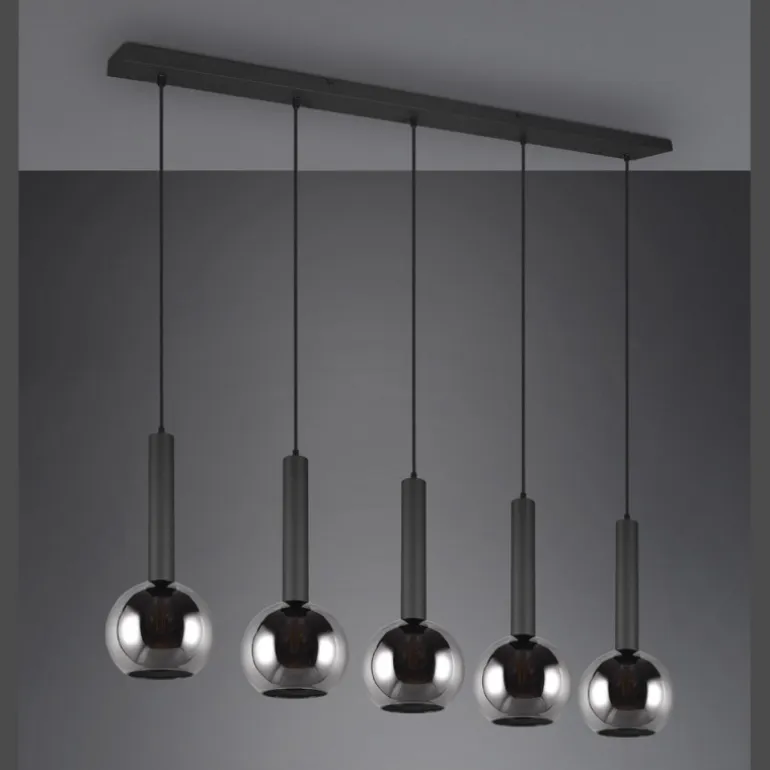 Lámpara de techo colgante Clayton Negro/Fumé 5L 5XE27