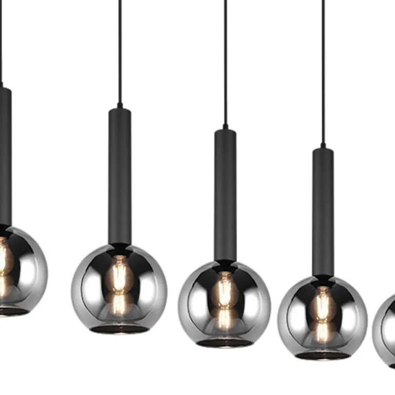 Lámpara de techo colgante Clayton Negro/Fumé 5L 5XE27