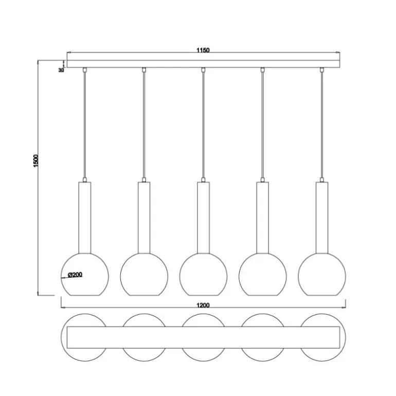 Lámpara de techo colgante Clayton Negro/Fumé 5L 5XE27