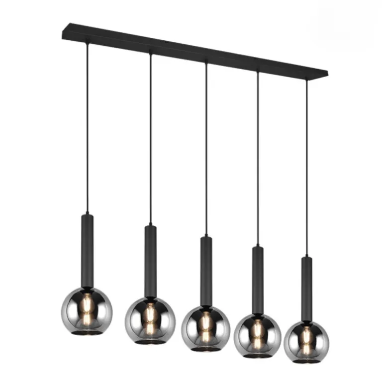 Lámpara de techo colgante Clayton Negro/Fumé 5L 5XE27