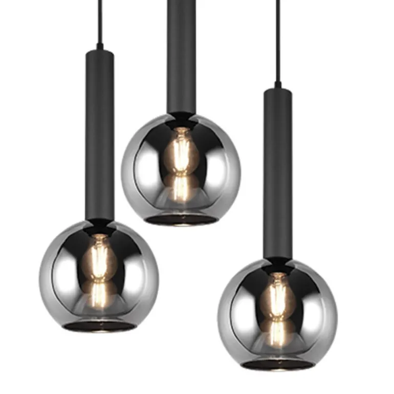 Lámpara de techo colgante Clayton Negro/Fumé 3L 3XE27 45cm Ø