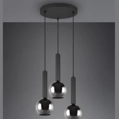 Lámpara de techo colgante Clayton Negro/Fumé 3L 3XE27 45cm Ø