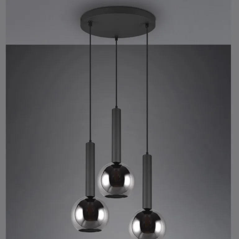 Lámpara de techo colgante Clayton Negro/Fumé 3L 3XE27 45cm Ø