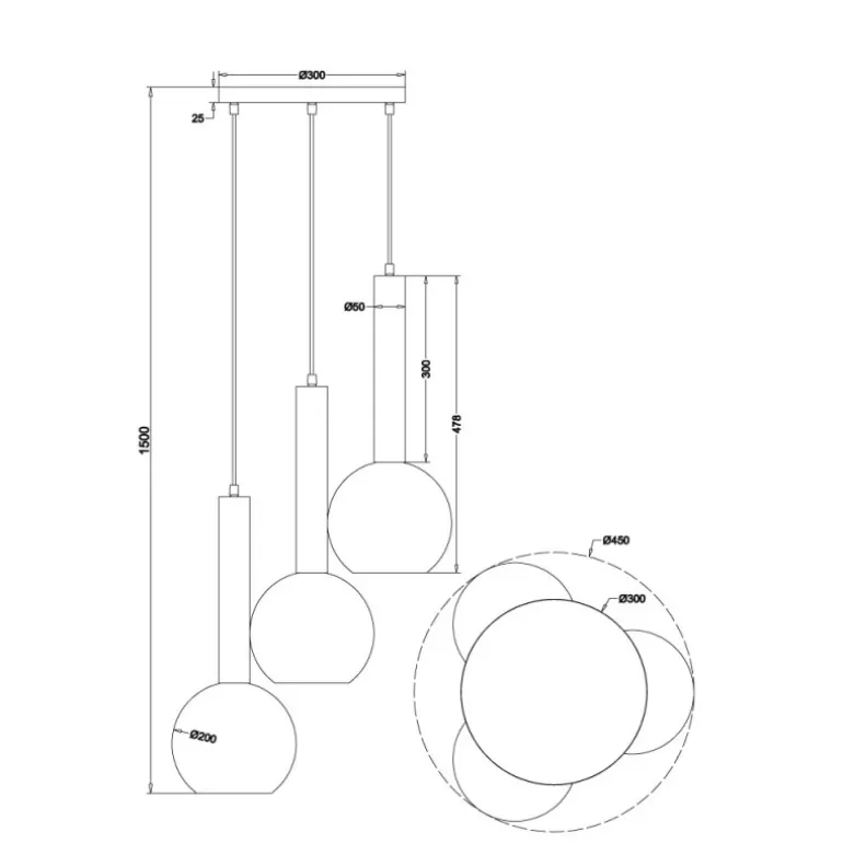 Lámpara de techo colgante Clayton Negro/Fumé 3L 3XE27 45cm Ø