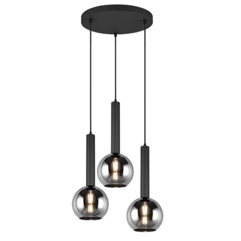 Lámpara de techo colgante Clayton Negro/Fumé 3L 3XE27 45cm Ø