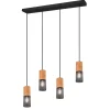 Lámpara de techo colgante Cáncer 4 luces 4xE14 acabado metal negro y madera natural estilo rústico