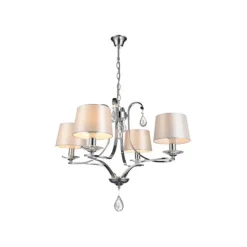 Lámpara de techo colgante Cosmos 4 luces 4xE14 acabado metal cromo pantallas tejido blanco estilo clásico 70cm Ø