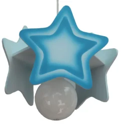 Lámpara de techo colgante Estrella 1xE27 acabado madera azul estilo infantil 32cm Ø