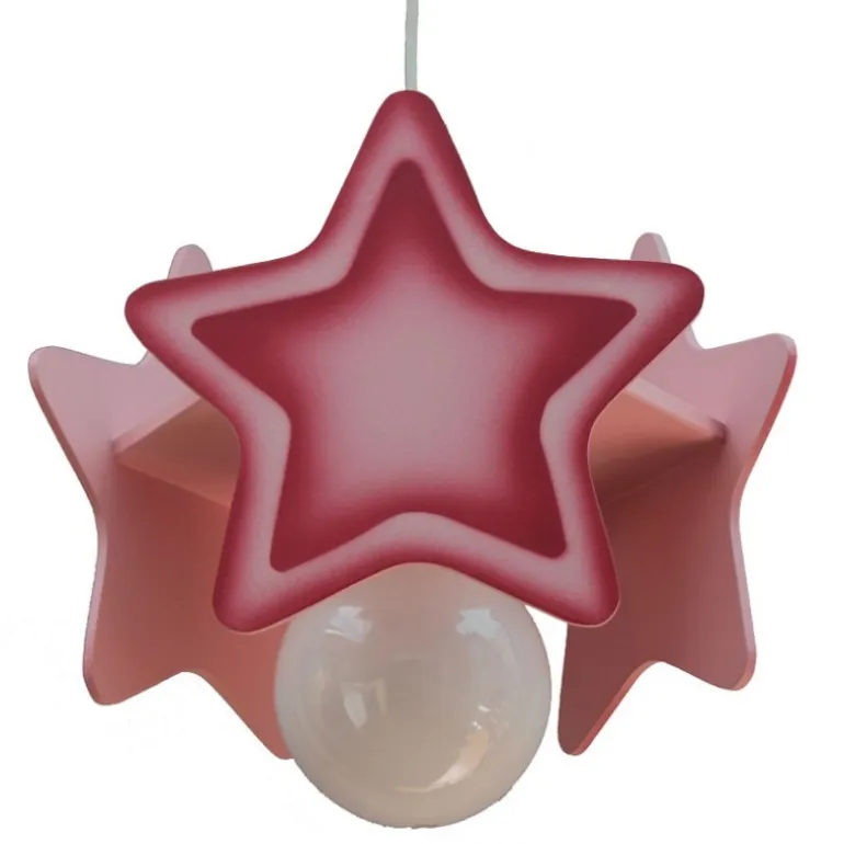 Lámpara de techo colgante Estrella 1xE27 acabado madera rosa estilo infantil 32cm Ø