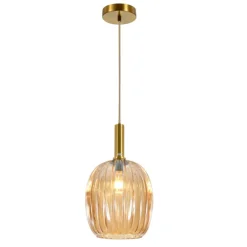 Lámpara de techo colgante Evette 1 luz 1XE27 acabado cuero cristal ámbar estilo vintage 30cm Ø