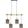 Lámpara de techo colgante Farm II 4 luces 4xE27 acabado metal negro madera natural estilo rústico