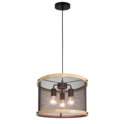 Lámpara de techo colgante Farm 3 luces 3xE27 acabado negro madera natural estilo rústico 40cm Ø