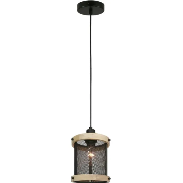 Lámpara de techo colgante Farm 1 luz 1xE27 acabado negro madera natural estilo rústico 20cm Ø