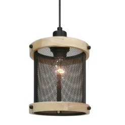 Lámpara de techo colgante Farm 1 luz 1xE27 acabado negro madera natural estilo rústico 20cm Ø