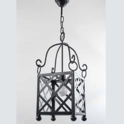 Lámpara de techo colgante Farol 1xE27acabado forja negro estilo rústico 24x24cm