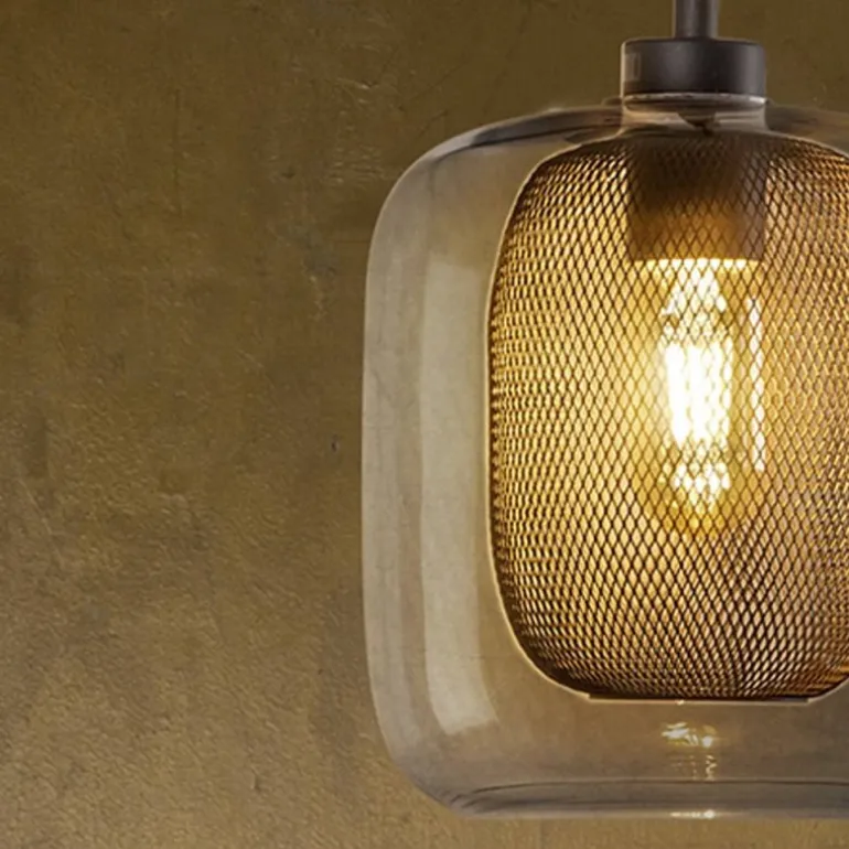 Lámpara de techo colgante Fox 1luz 1xE27 acabado metal marrón cristal transparente estilo industrial 20cm Ø