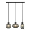 Lámpara de techo colgante Galio 3 luces lineal 3xE27 acabado metal negro cristal fumé estilo vintage